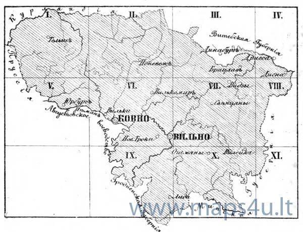 5 varstų colyje Vilniaus ir Kauno gubernijų 1845 metų žemėlapio rinktinis lapas