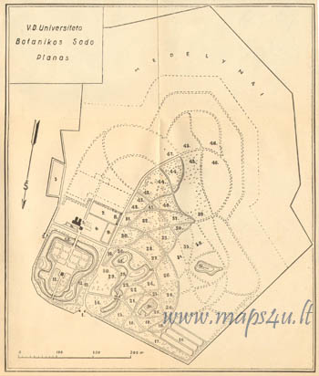 Plan of the botanical gardens of Kaunas University Vytautas the Great in Kaunas