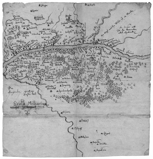 The map of the Kaunas district and southern Samogitia. 1656. Georg von Schwengeln