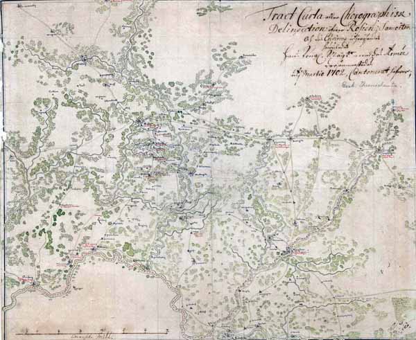 Raseinių ir Kauno vietovių žemėlapis 1702