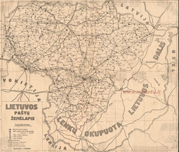 Lietuvos paštų žemėlapis 1929